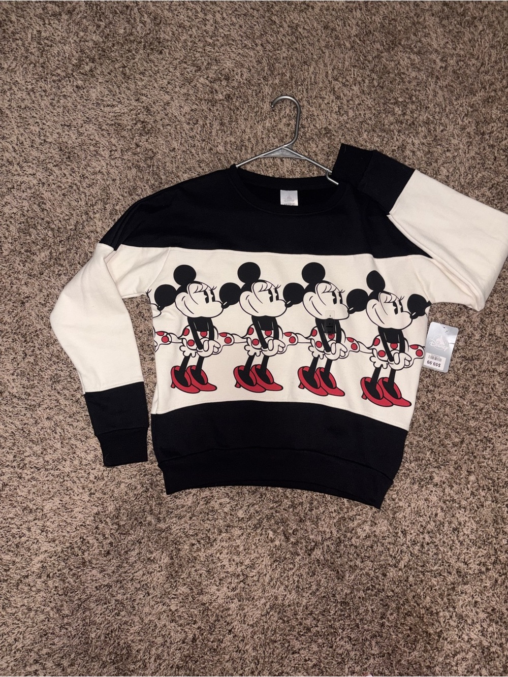 Disney Black and White Mickey Mouse Repeat Crewneck Sweater with Red Accents